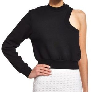 Black one sleeve crop sweater